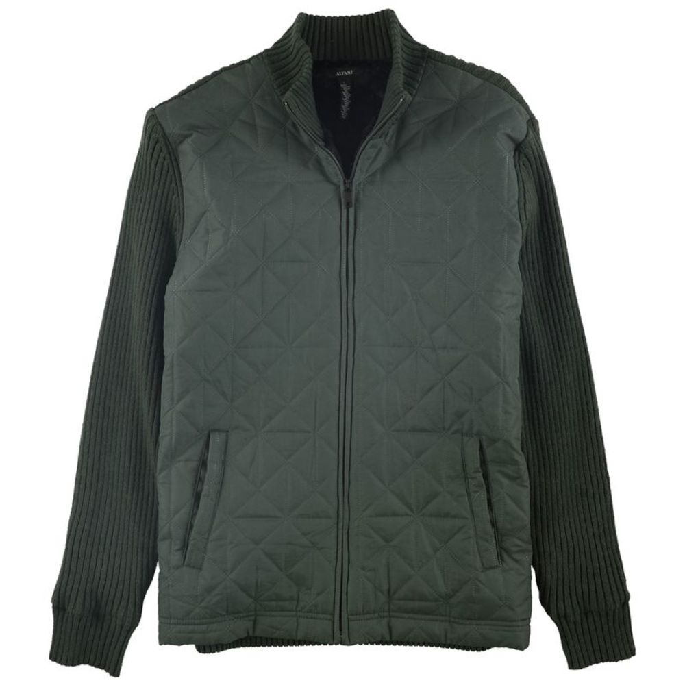 Alfani Mens Colorblocked Mixed Media Cardigan Sweater, Green, Large, NWT